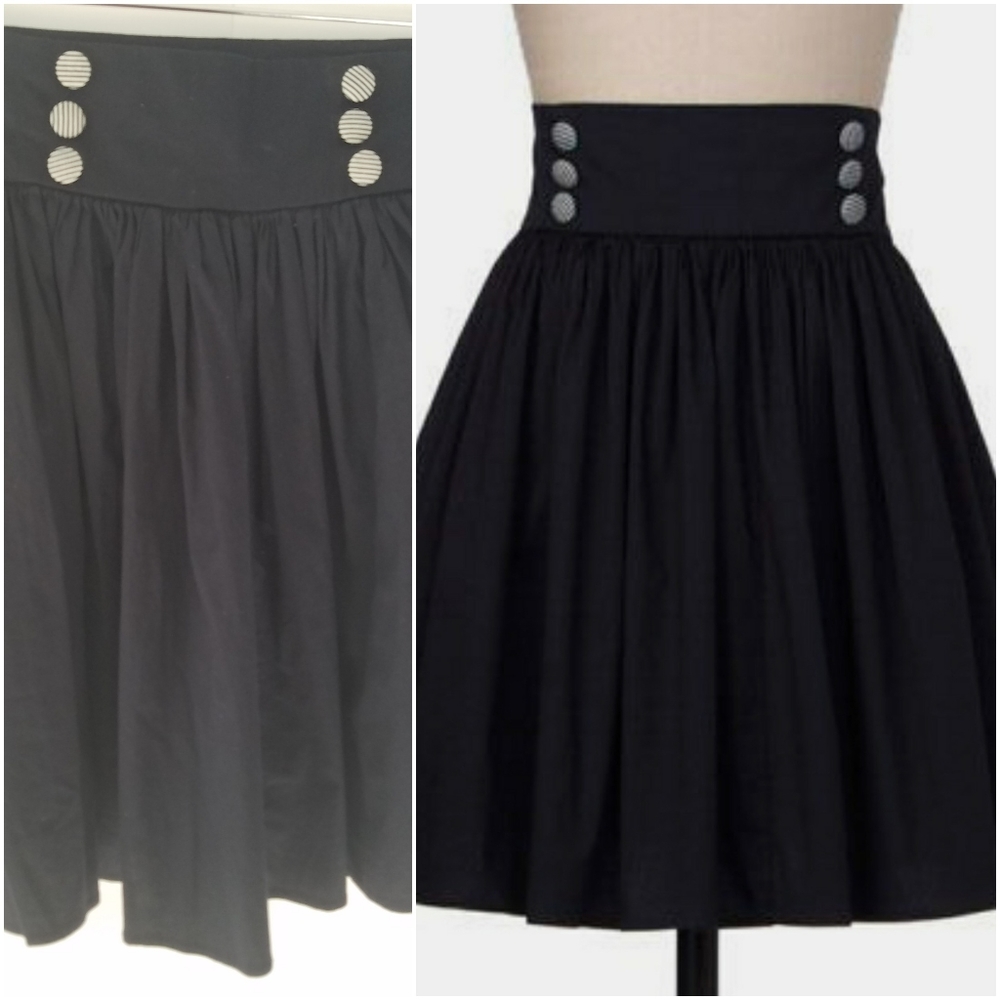 Navy Blue Nautical Full Skirt w Striped Buttons